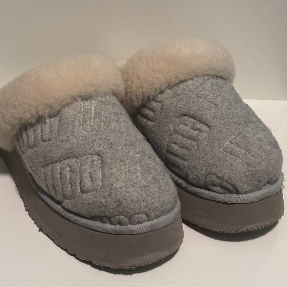 UGG Disquette Grey Felted Logo Shearling Lined Slipper